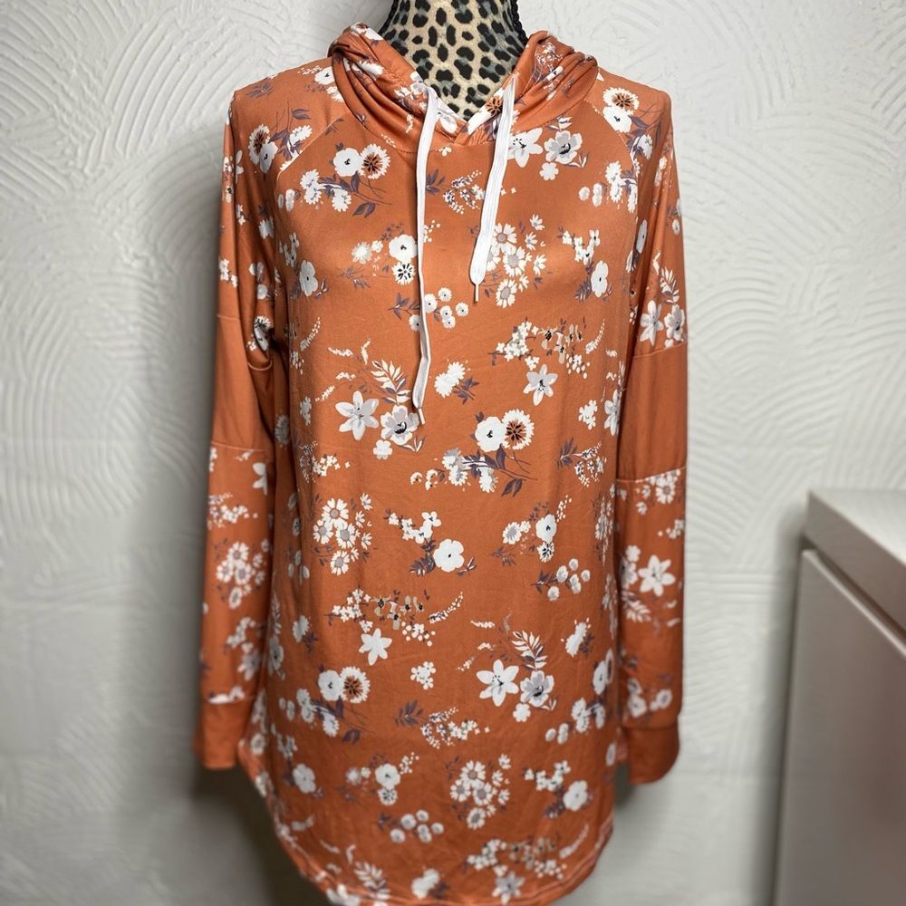 Lily by Firmiana Floral Print Orange Hoodie
